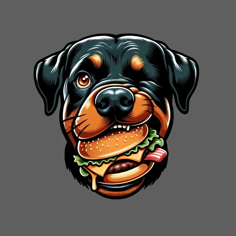 Rottweiler avec hamburger cheeseburger