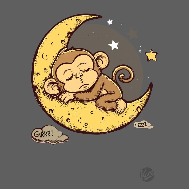 Little sleeping monkey with stars and moon