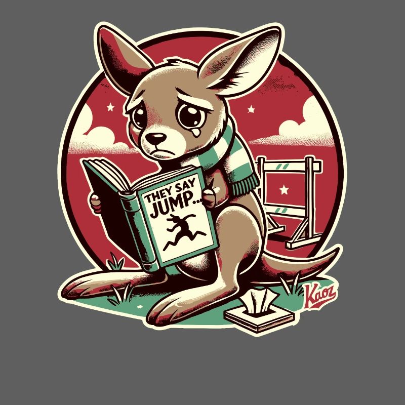 Trauriges Känguru liest ein Buch über Konformität