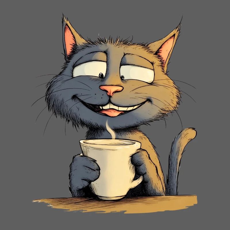 Chat satisfait avec du café - Style BD