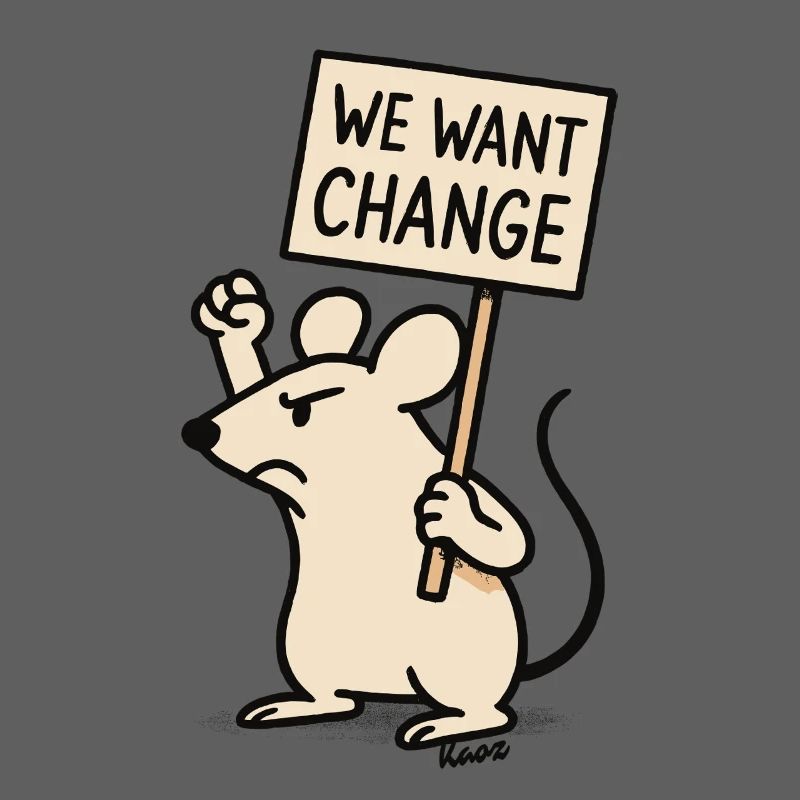 Protest mouse with sign: "We want change"