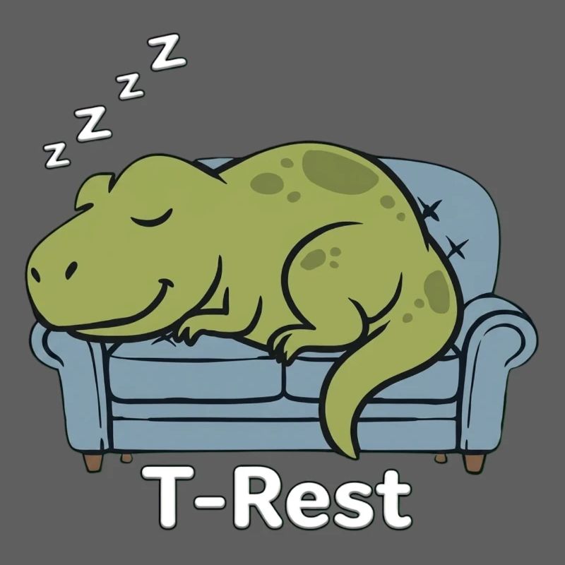 T-Rest Dino schläft auf der Couch