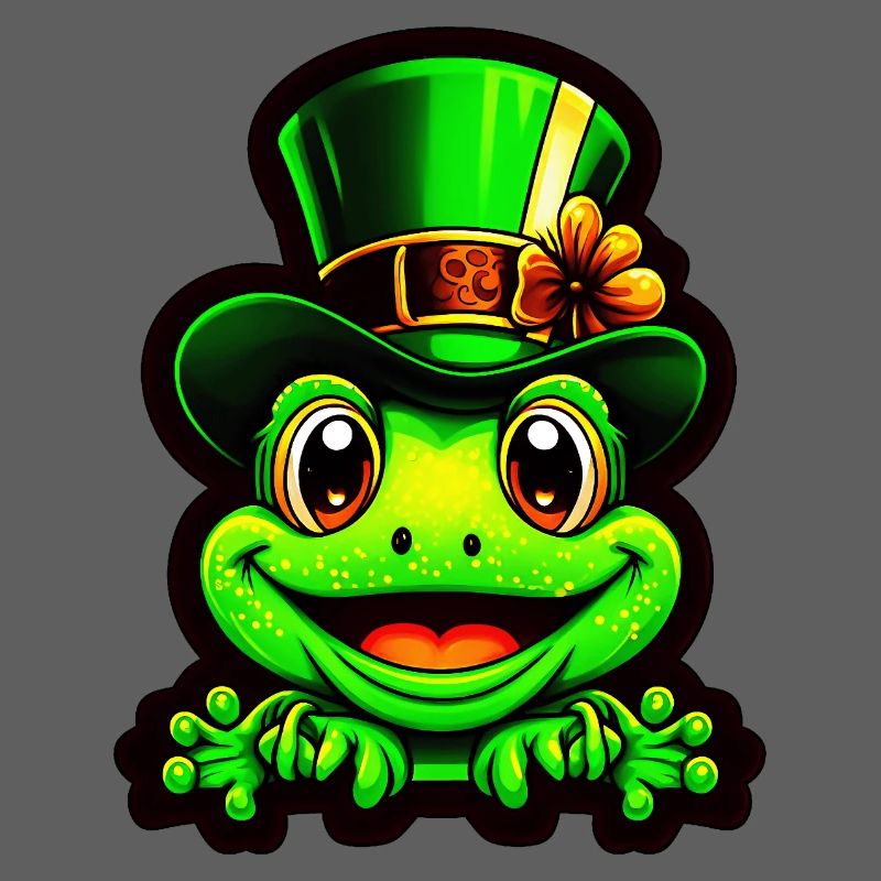 Grinning frog wears St. Patrick Day top hat