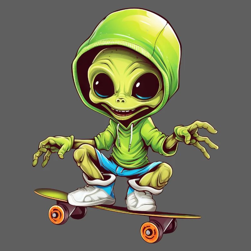 Alien sur le skateboard spatial