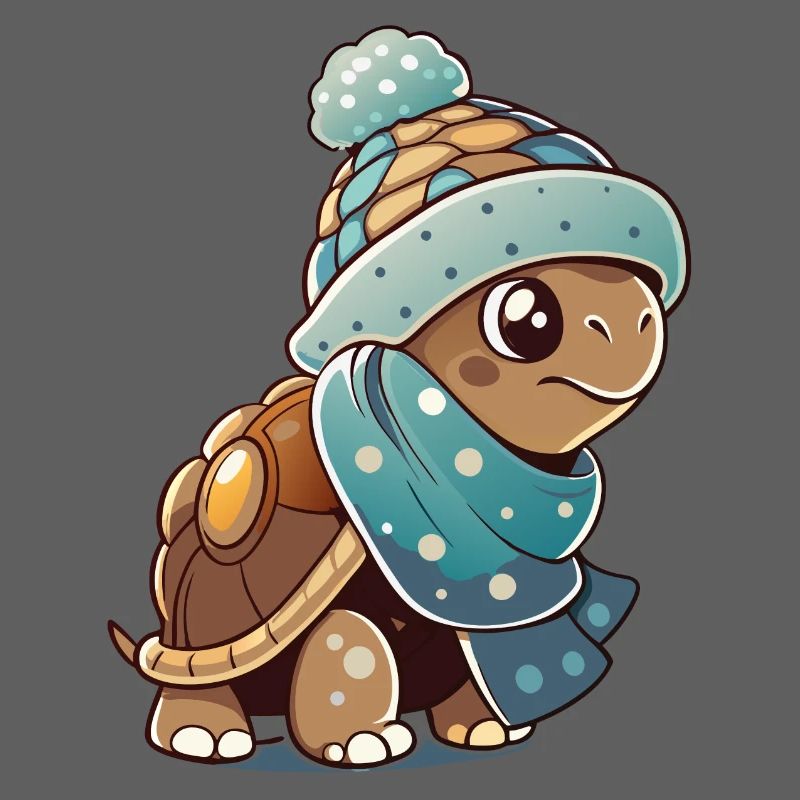 Tortue mignonne avec écharpe et chapeau à pompon.