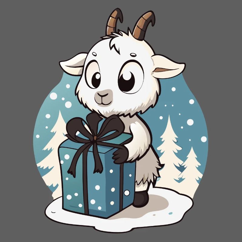 Cute goat unwrapping gift