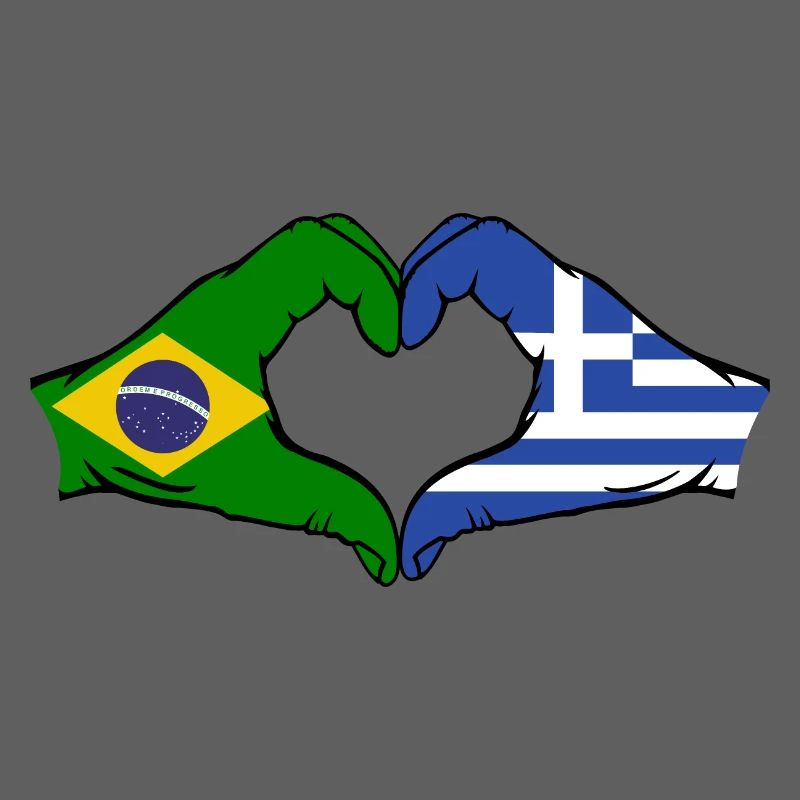 Brésil Grèce Drapeau Mains Coeur Forme