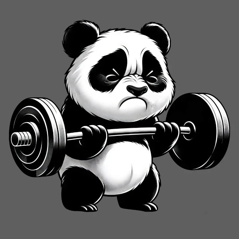 Funny panda doing strength training