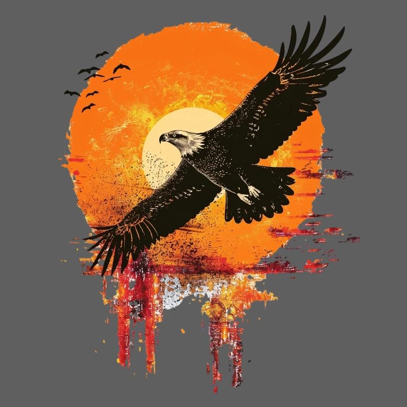 Flying eagle in sunset