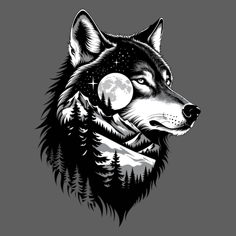 Black Wolf Wolf Portrait. Wolf design