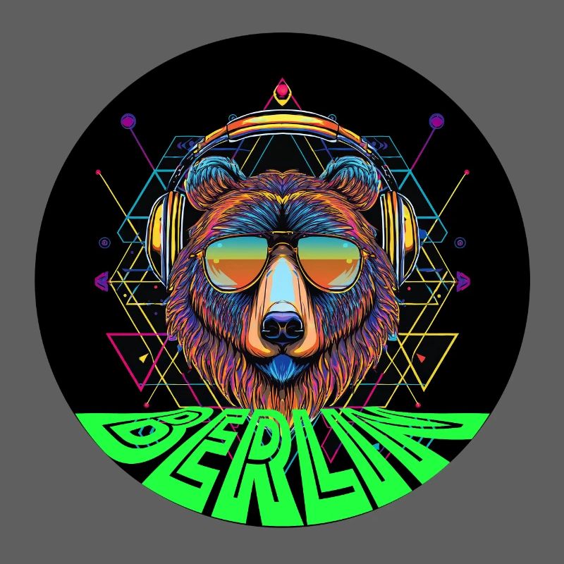 ours rond avec casque techno