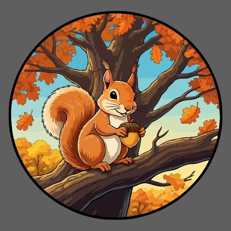 Eichhörnchen mit einer Eichel im Baum