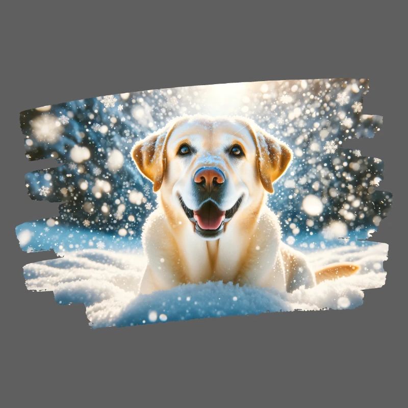 Glücklicher Labrador im Winterschnee