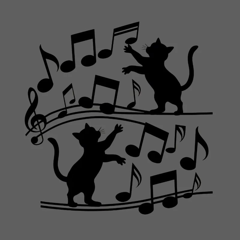 Black cats pattern playing with musical note