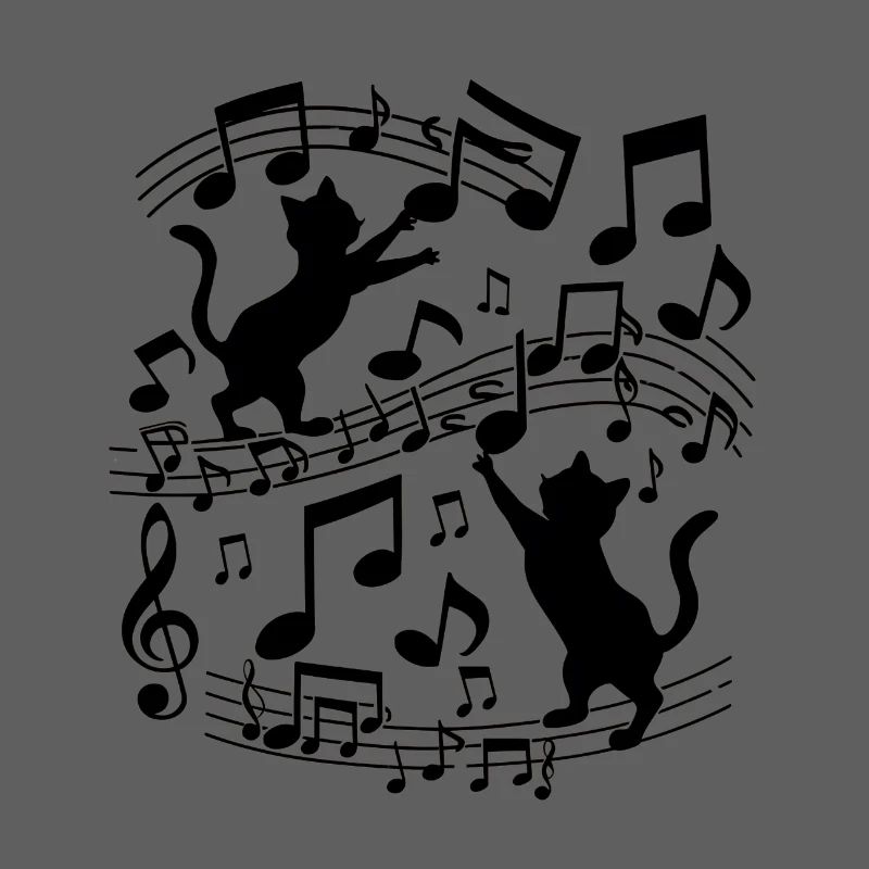 Black cats pattern playing with musical note