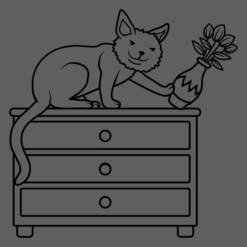 Vase à fleurs renversé sur un chat maléfique