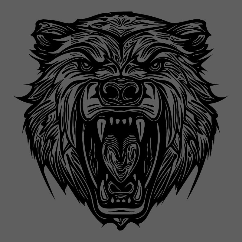 Wild bear's head with sharp teeth