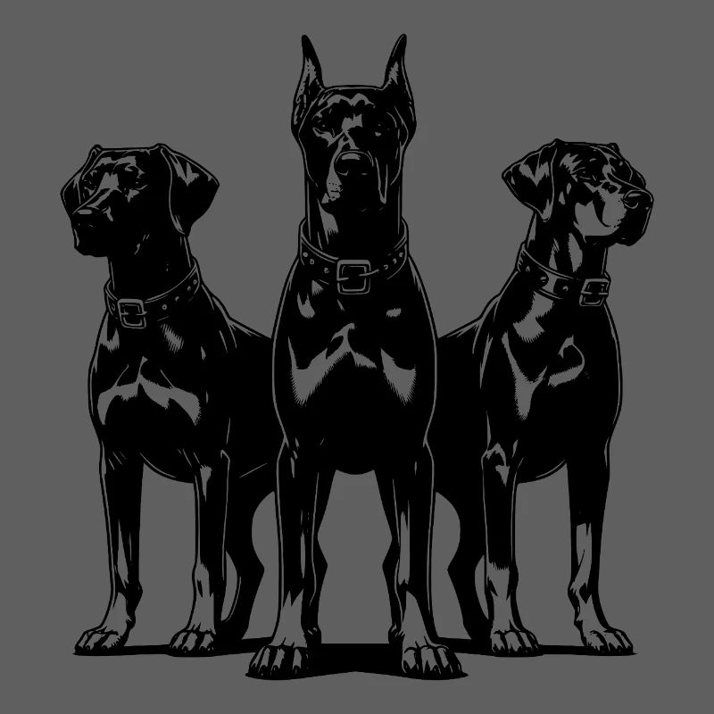 Three elegant vigilant guard dogs on post