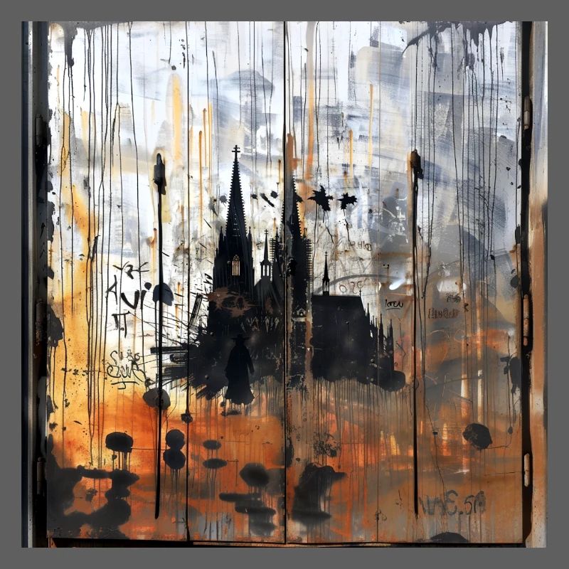 Graffiti Cologne Cathedral Silhouette Rusty Background