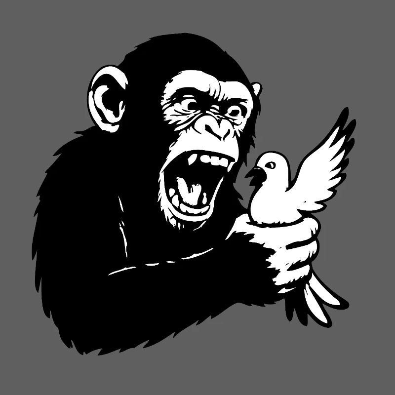 Monkey squeezes pigeon