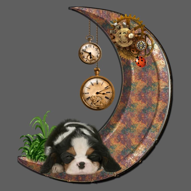 Steampunk-Mond mit Welpen