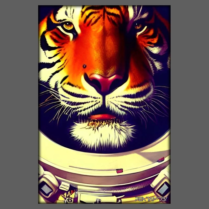 Tiger Big Cat Astronaut Future Sci-Fi Technology