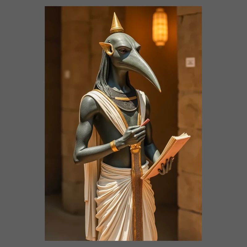 Thoth, ibis-headed god, holding a scroll in an anc