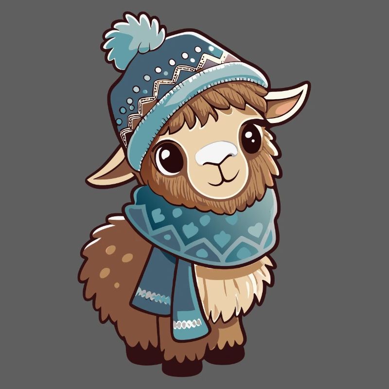 Lama mignon avec écharpe et chapeau à pompon.