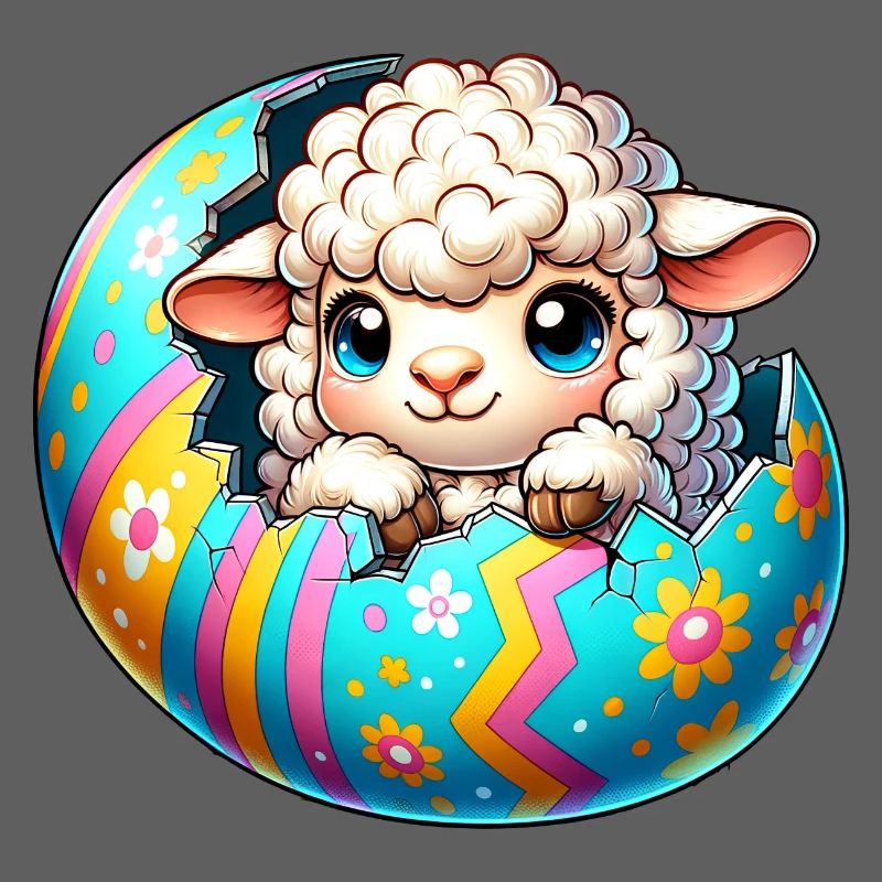Colorful Lamb Hatching from Easter Egg Cartoon