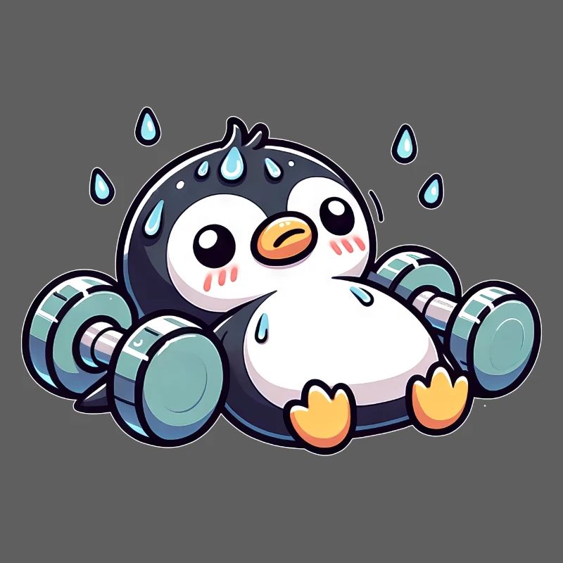 Penguin Dumbbell Training Workout Exhausted Funny
