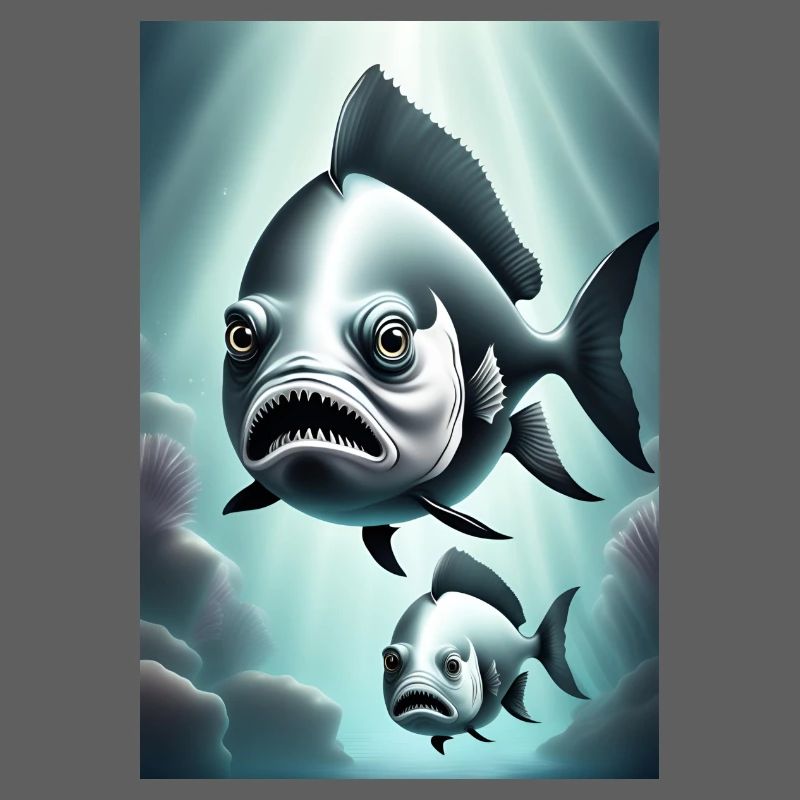 Conception de poisson effrayant en noir et blanc