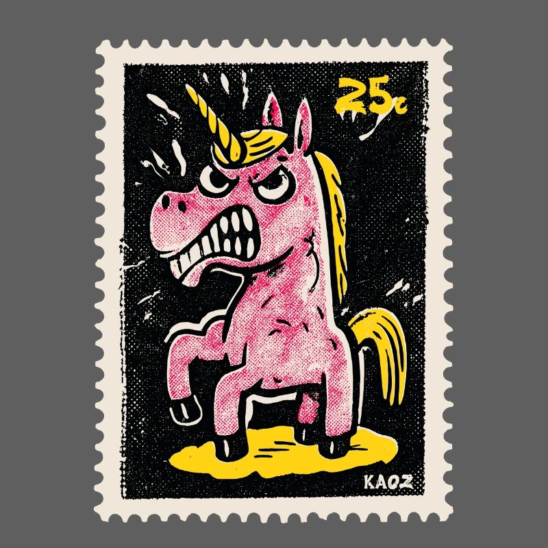 Wütendes Einhorn als Comic-Briefmarke