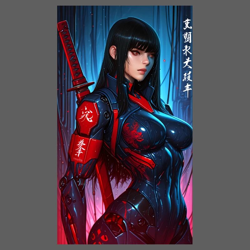 3D Sci-Fi Cyberpunk Samurai Warrior with Katana