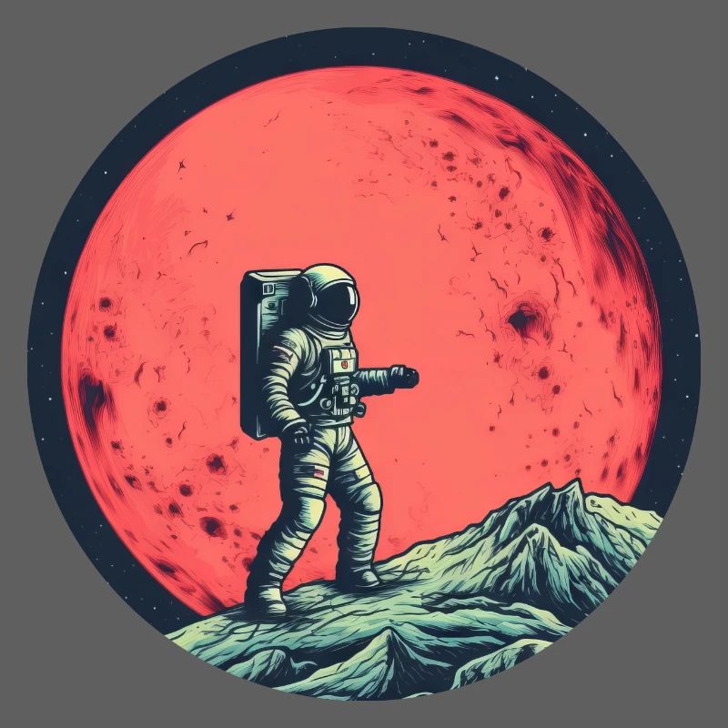 Astronaute sur la Lune devant Red Moon