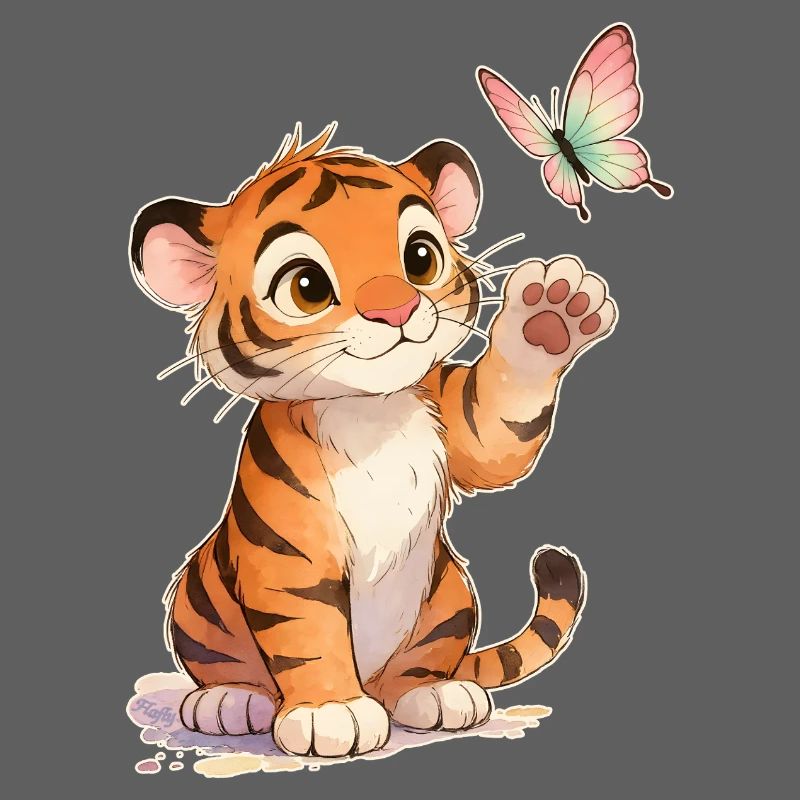 Kawaii Tiger avec papillon 🐯🦋 – Conception du tender