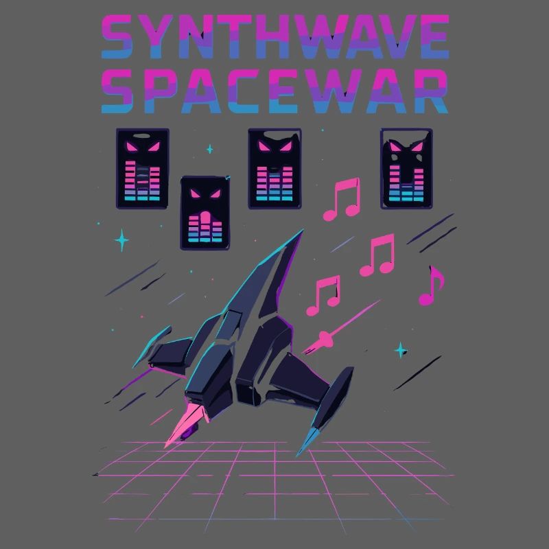 SYNTHWAVE SPACEWAR Vaisseau Rétro Neon 80s