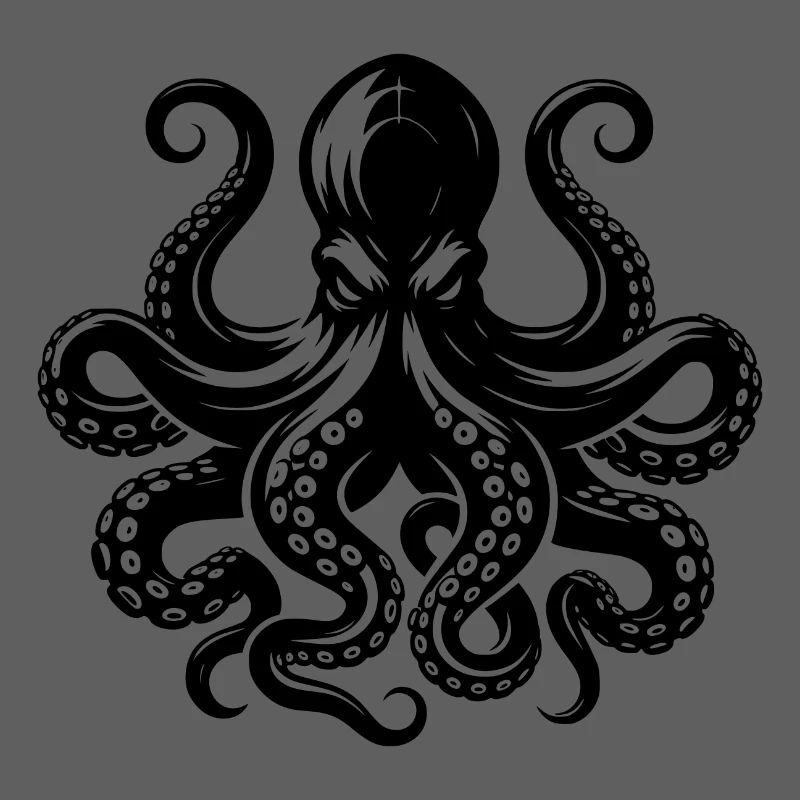 Grim octopus with tentacles and suction cups
