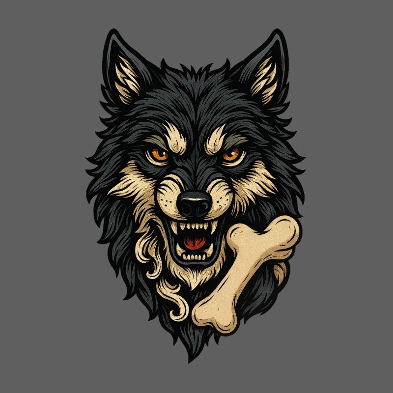 Wolf Attack: Wolf's Head with Bone