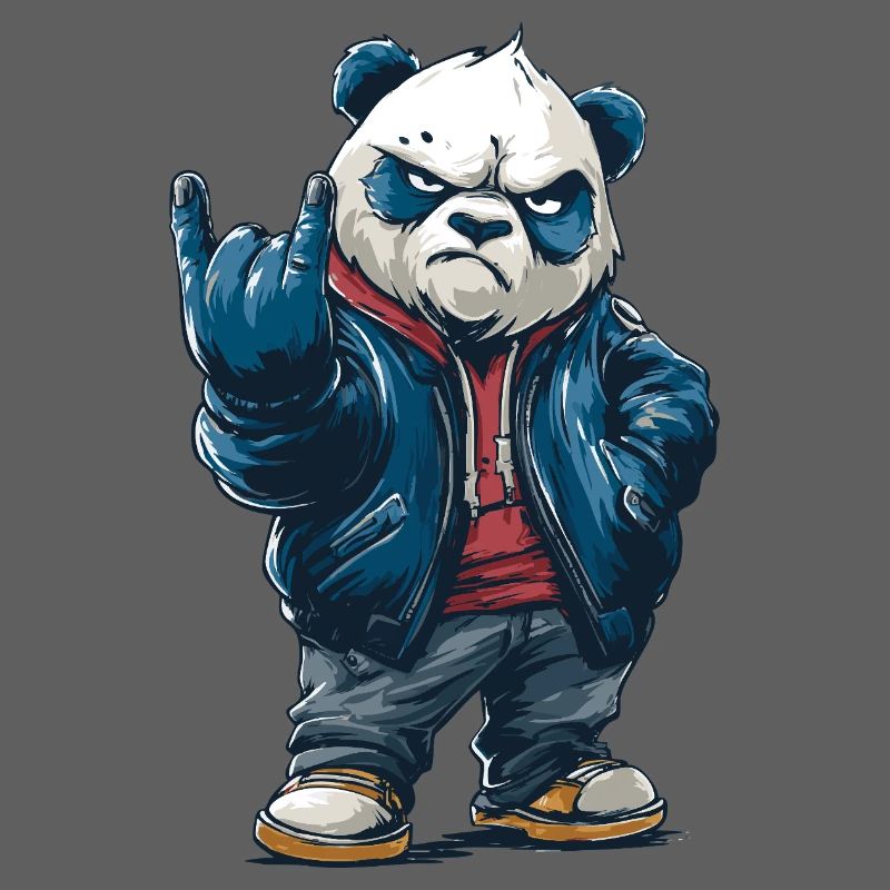 Rockiger Panda mit "Rock On"-Pose