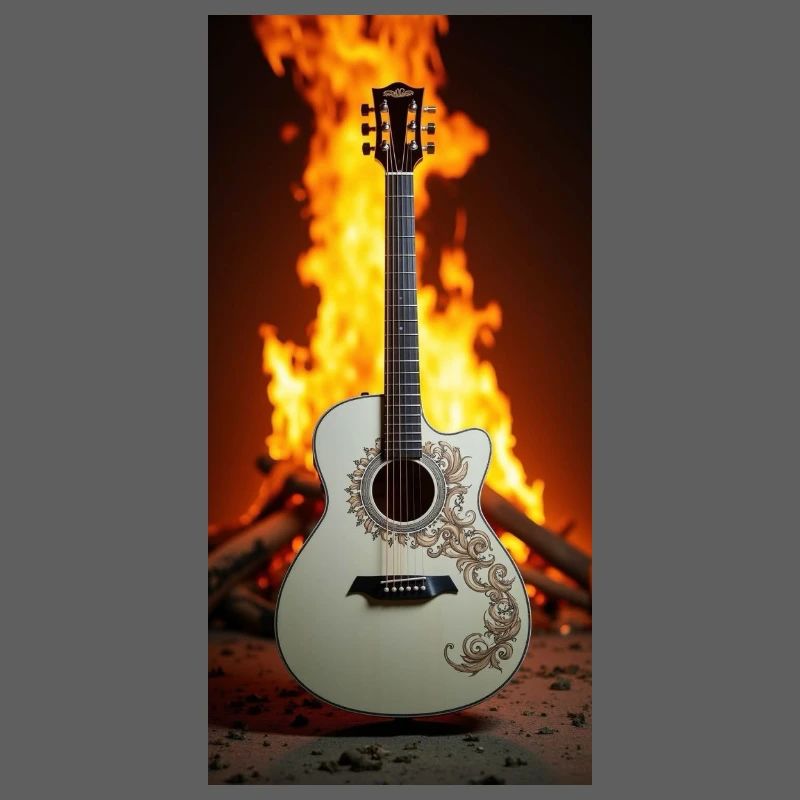 Guitare devant le feu