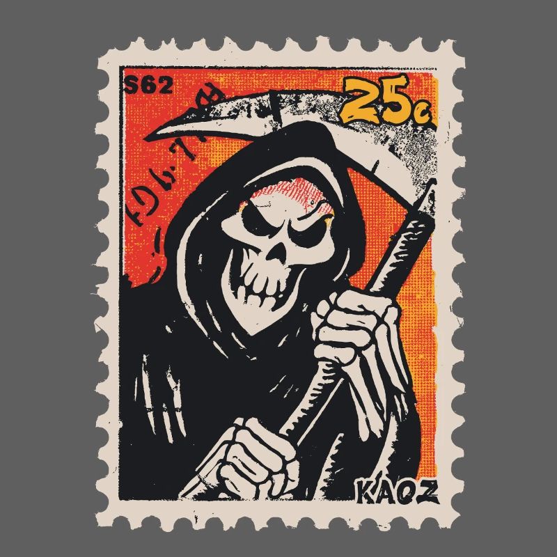 Grim Reaper Comic on Postage Stamp