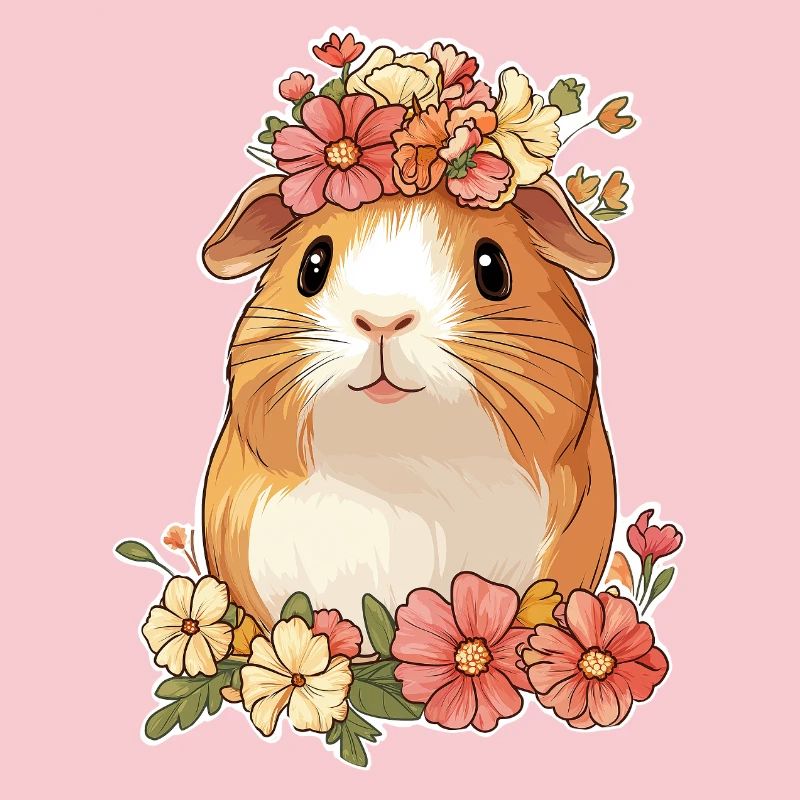 Cochon d’Inde avec des fleurs