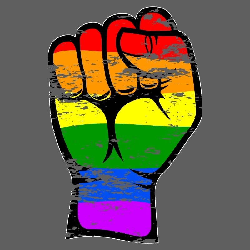 Symbole de poing de la main de drapeau de couleur arc-en-ciel utilisé