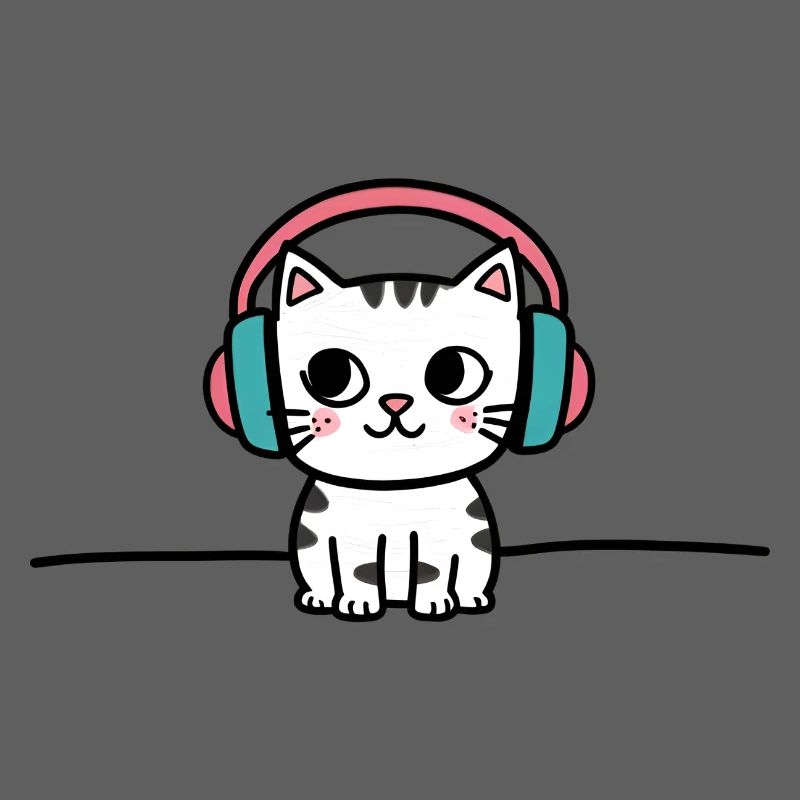 Chat mignon avec des écouteurs Doodle