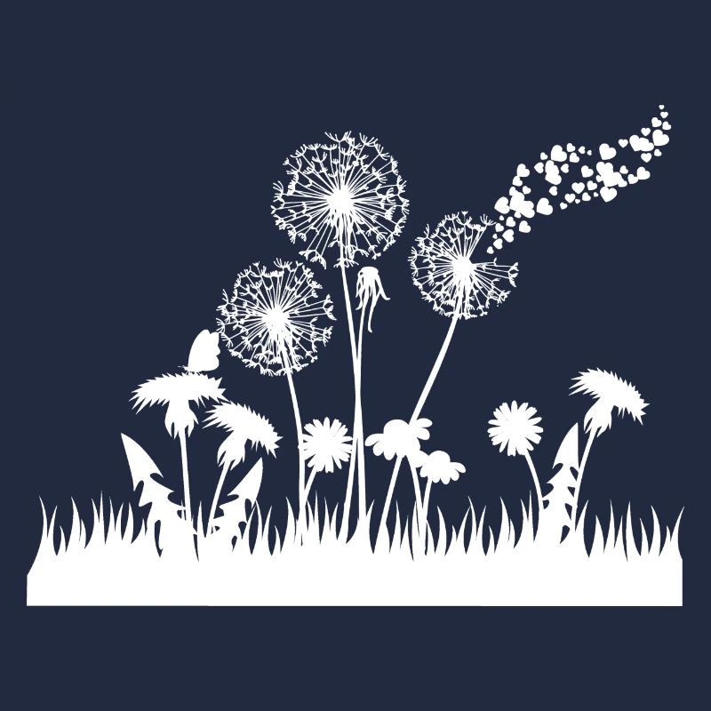 Papillons design pusteblumes prairie coeurs