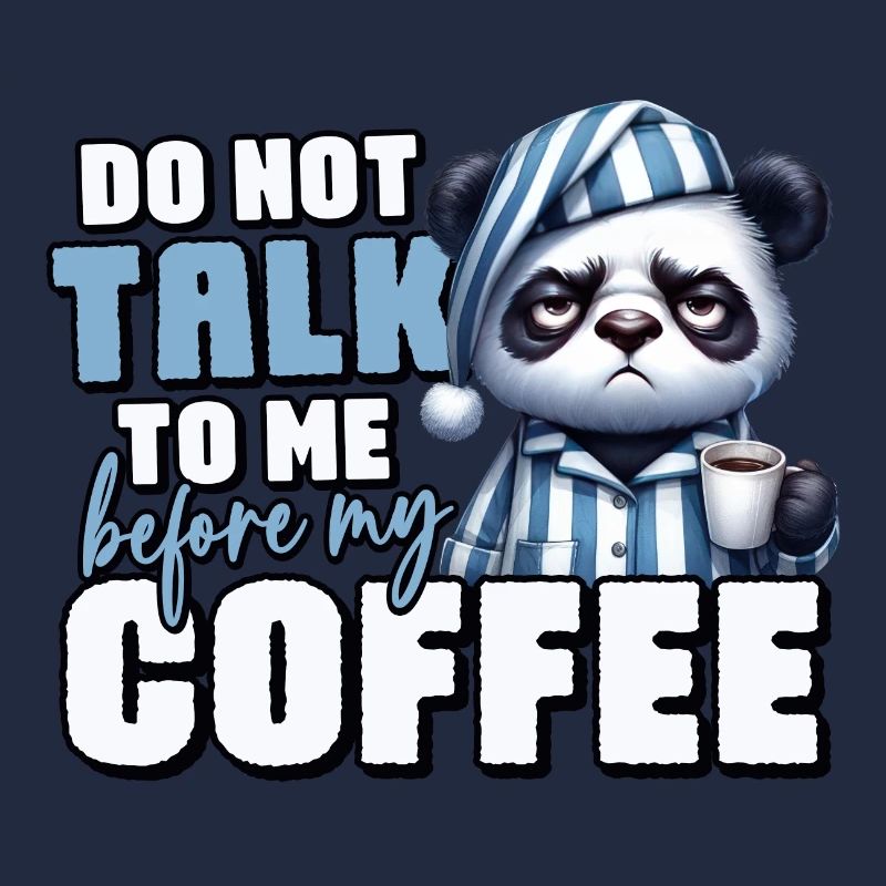 Grumpy panda bear with coffee