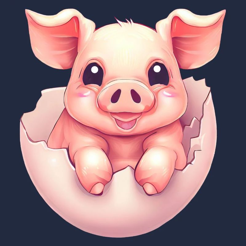 Cute Kawaii Pig in Egg - Eggshell Design