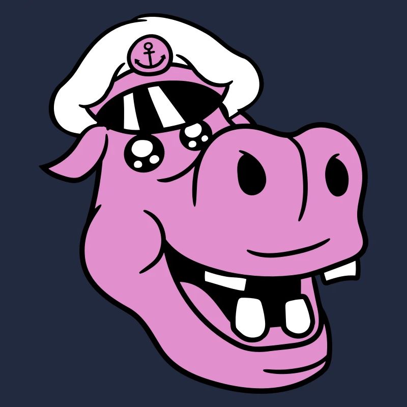Hippopotamus Captain Face Funny Cute Cartoon Comic