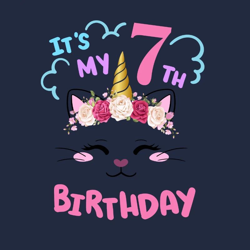 7. Geburtstag Mädchen Outfit Einhorn Katze
