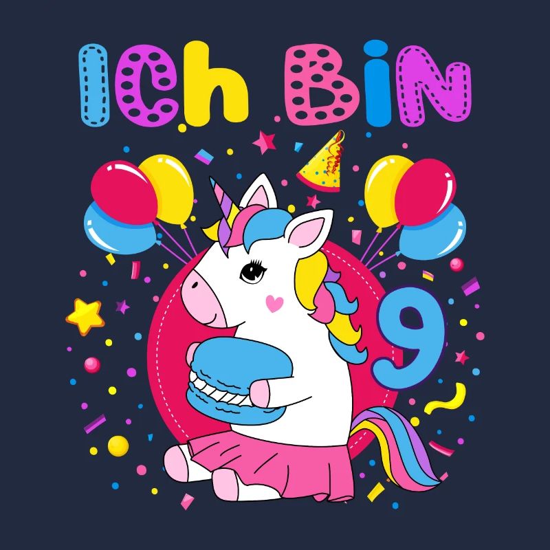 9. Geburtstag Mädchen Ich bin 9 Jahre mit Einhorn